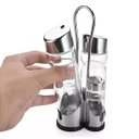 Ver imagem 6 de Galheteiro de Vidro 4 Peças Vinagre Pimenta Sal Azeite Suporte Mesa Restaurante Casa Condimento Temp