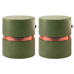 Kit 02 Puffs Bancos Decorativos Redondo Porto 49x43cm Corano Verde - Abmaza - 1