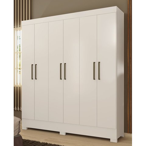 Guarda Roupa Casal 6 Portas 3 Gavetas Prático - Branco Demóbile