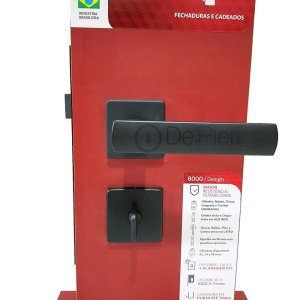 Fechadura 3F 840B817PF Banheiro Quadrada Preto Fosco 55mm