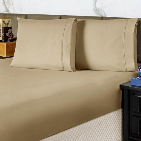 Jogo de Cama Lençol Queen Conforto Percal 300 Fios 3 Peças - Cáqui