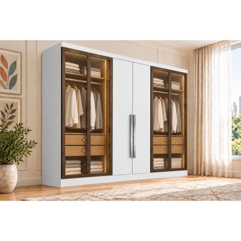Guarda Roupa Modulado 6 Ptas 4VD 4g Linea N. Horizonte Neve
