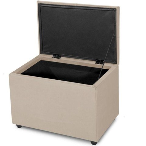 Puff Baú 60cm Porta Brinquedo Organização Assento Decorativo Cor:bege