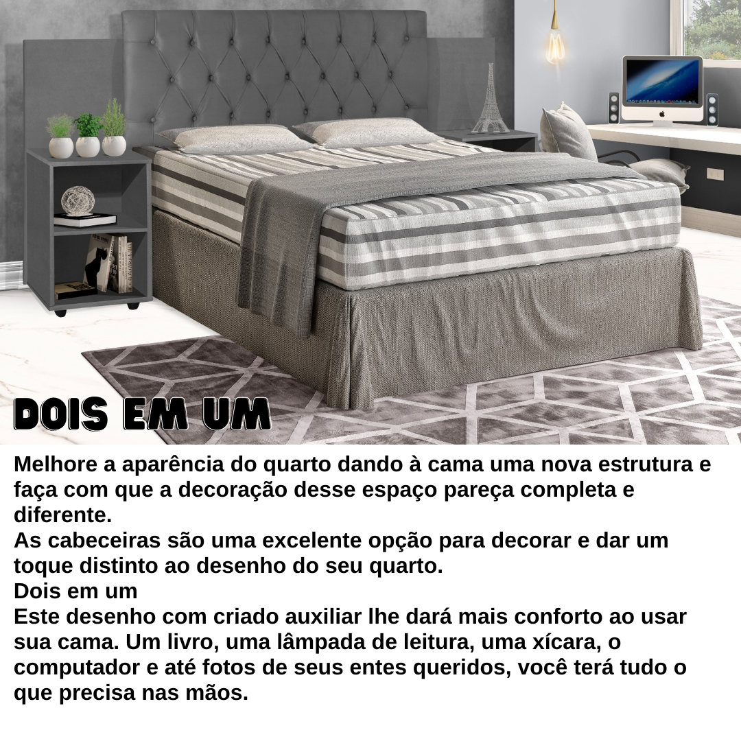 Cabeceira para Cama Box Extensível com Mesa de Apoio Classic:cinza - 4