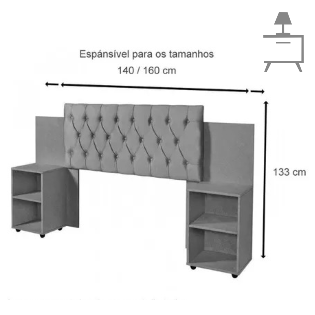 Cabeceira para Cama Box Extensível com Mesa de Apoio Classic:cinza - 2