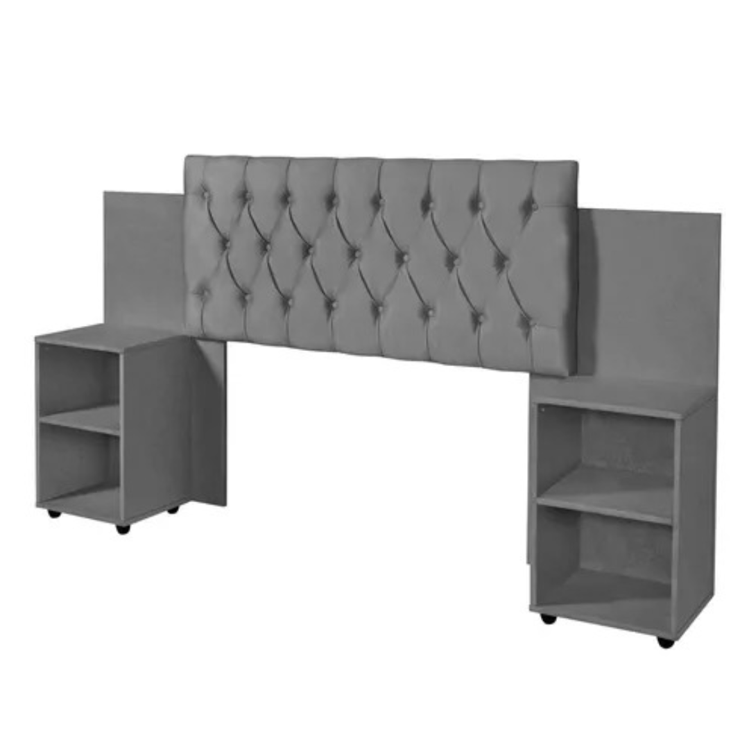 Cabeceira para Cama Box Extensível com Mesa de Apoio Classic:cinza