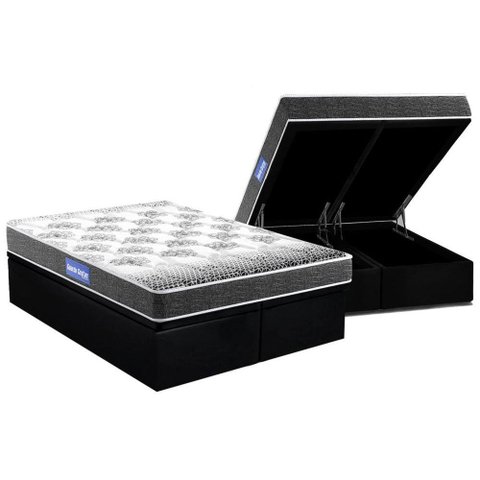 Cama Box Baú Queen: Colchão Espuma Probel D20 Guarda Costas Resistente Black + Base CRC Suede Black(