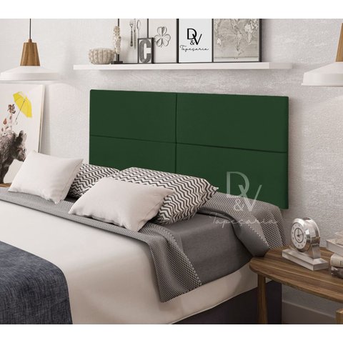 Cabeceira Viuva ou Solteirão em Cruz Estofada Suspensa para Quarto - 128 Cm - Verde Musgo Suede