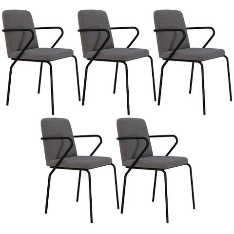 Kit 05 Cadeiras Estofada para Sala de Jantar com Braço Loft Preto C01 Linho Fendi Cinza - Lyam Decor