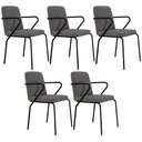 Ver imagem 1 de Kit 05 Cadeiras Estofada para Sala de Jantar com Braço Loft Preto C01 Linho Fendi Cinza - Lyam Decor