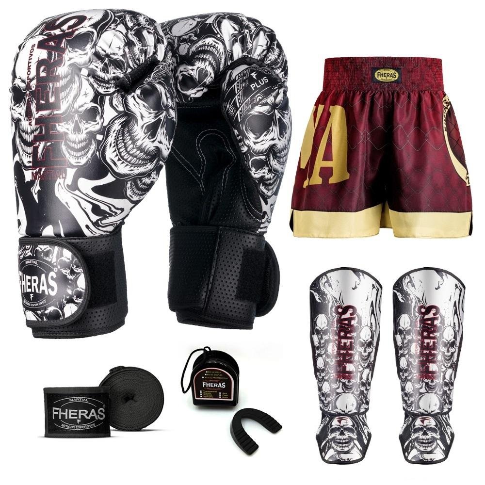 Kit Boxe Muay Thai Fheras Top Caveira Branca (03003554) - 1
