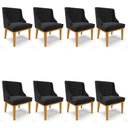 Ver imagem 1 de Kit 8 Cadeiras Estofadas para Sala de Jantar Base Fixa de Madeira Castanho Lia Suede Preto - Ibiza