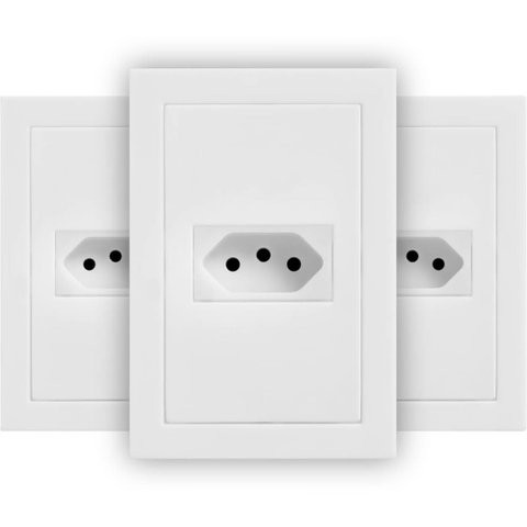 Kit com 3 Conjuntos de Tomada 2p+t 10a 4x2 Branco Fosco - Ek-30000/105 - Ekron
