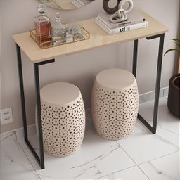Aparador de Sala Roma Industrial:off-white e Preto - 6