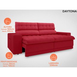 Sofá Daytona 2,30M Assento Retrátil e Reclinável Velosuede Vermelho - Netsofás - 3