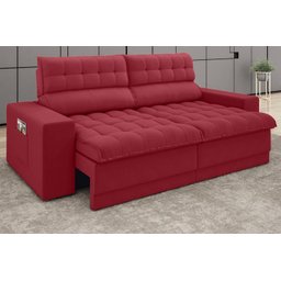 Sofá Daytona 2,30M Assento Retrátil e Reclinável Velosuede Vermelho - Netsofás - 1