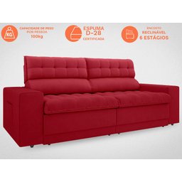 Sofá Daytona 2,30M Assento Retrátil e Reclinável Velosuede Vermelho - Netsofás - 2