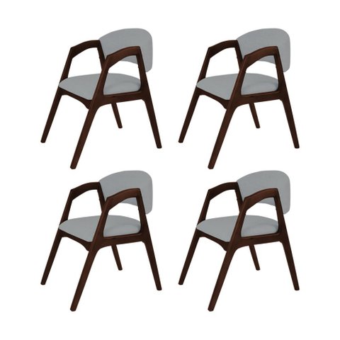 Conjunto com 4 Cadeiras de Jantar Estofada Gabriela Castanho Linho Cinza