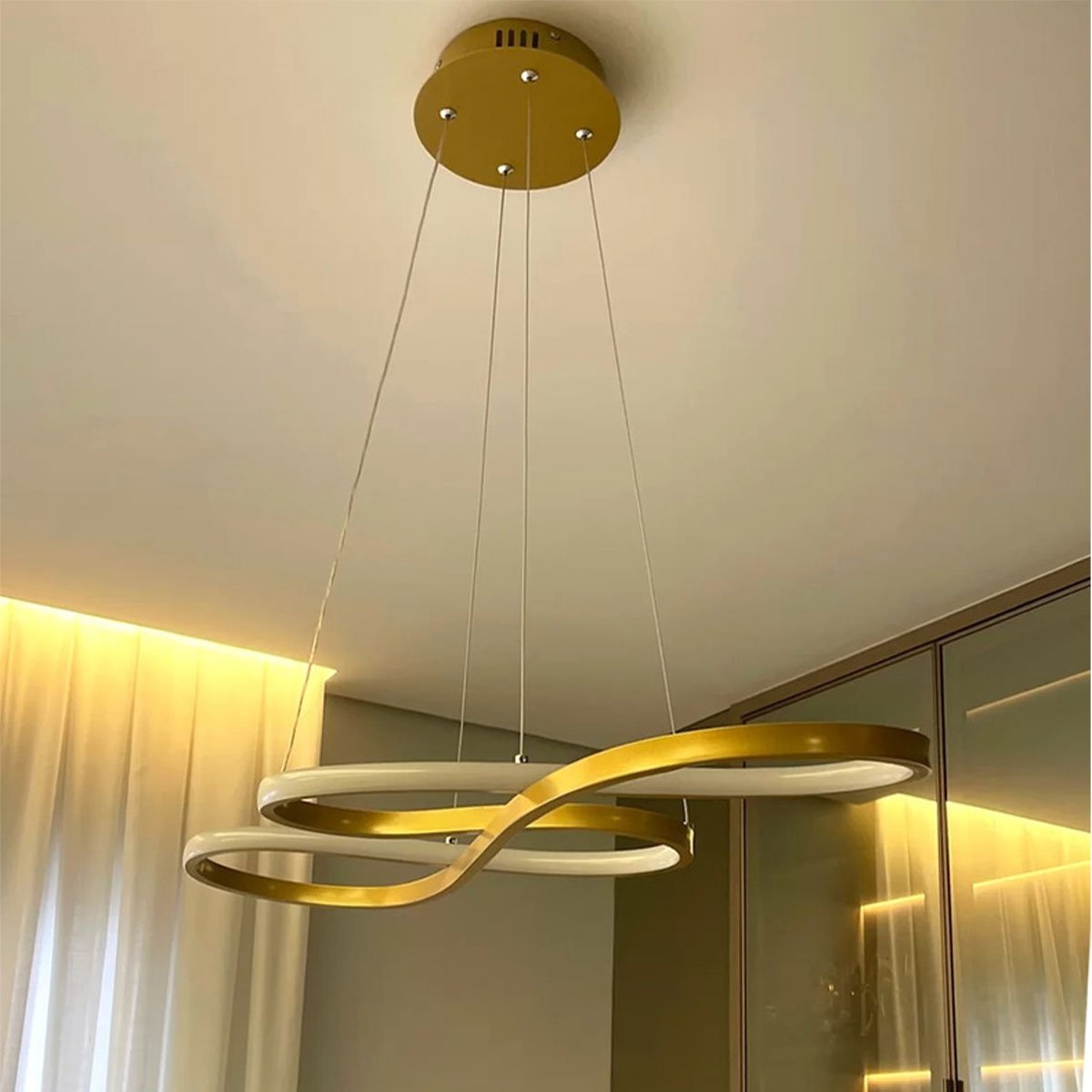 Lustre Pendente 3 em 1 Led Arco Infinito Recepçao Hall de Entrada Sala de Jantar Iluminaçao Restaura - 12