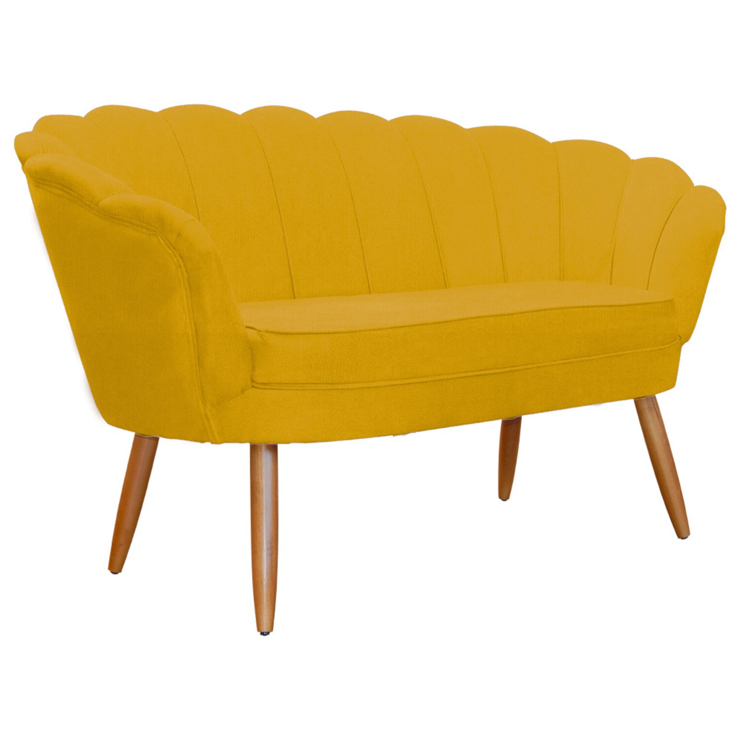 Conjunto Namoradeira Pétala de Flor + 2 Poltronas Pés Palito Suede Amarelo Mostarda - 5