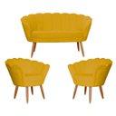 Ver imagem 1 de Conjunto Namoradeira Pétala de Flor + 2 Poltronas Pés Palito Suede Amarelo Mostarda