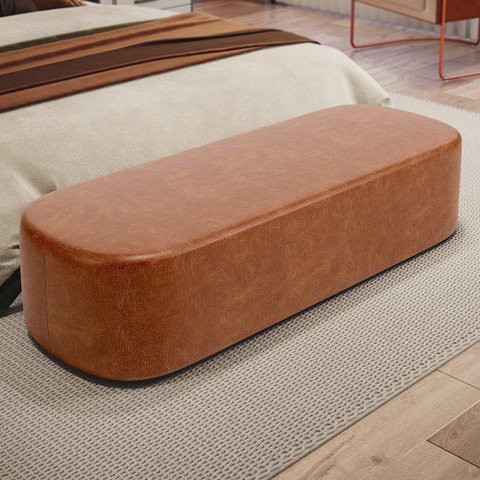 Puff Decorativo Orgânico para Living Quarto 140cm Doha W01 Couríssimo Camel - Lyam Decor