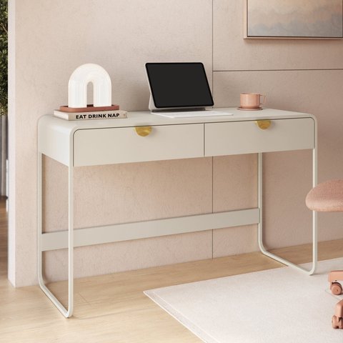 Escrivaninha Orgânica Pé Metal Luna 2 Gavetas 125cm Offwhite