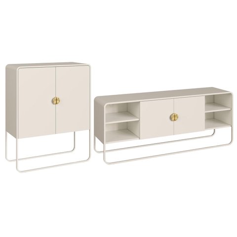 Conjunto Sala de Estar Buffet e Rack Estilo Orgânico Off White