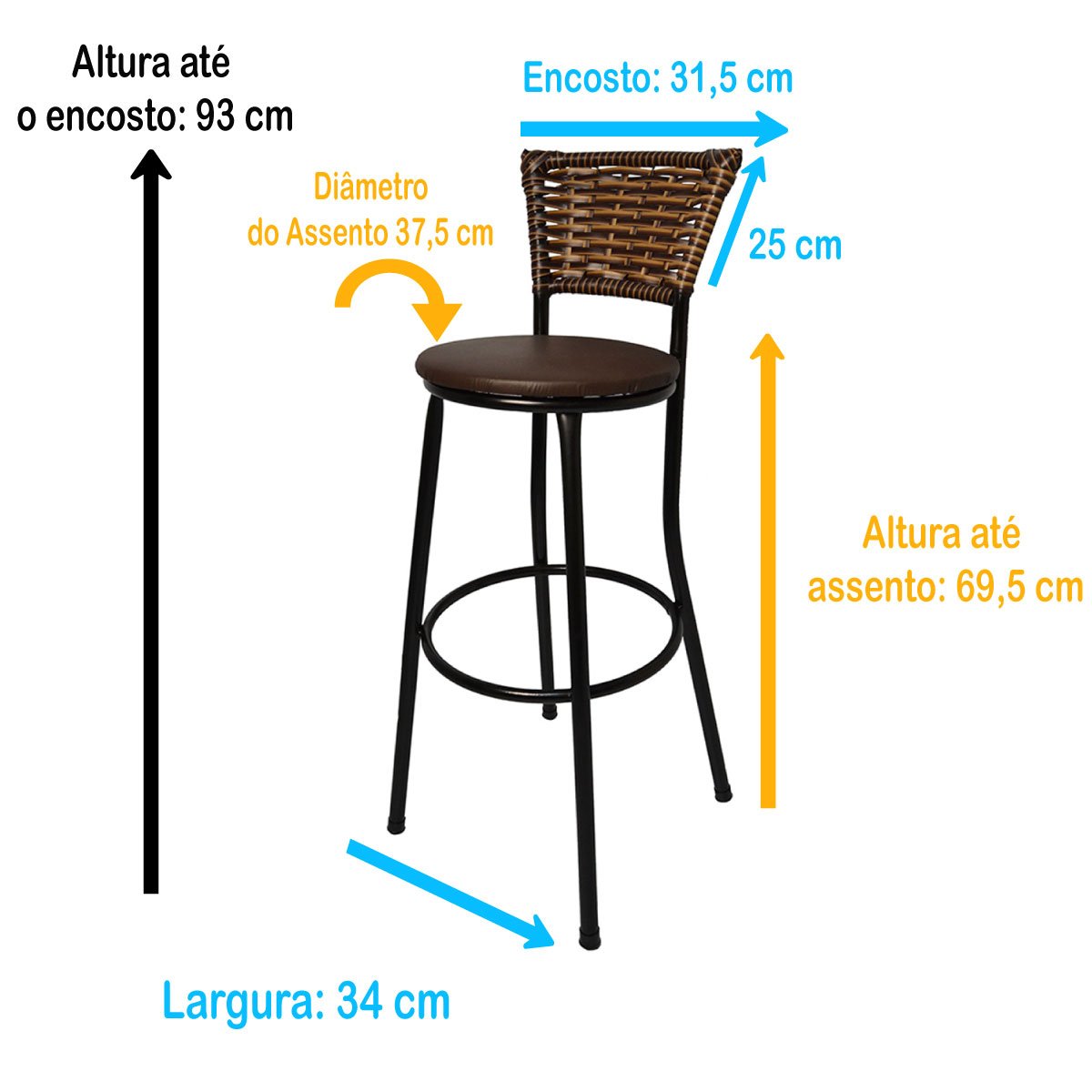 Kit 2 Banquetas Alta Egito Encosto Capuccino Assento Marrom - 2