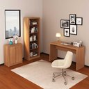 Ver imagem 2 de Kit Escritório com Mesa Balcão 2 Portas e Estante 5 Nichos Cor:amêndoa