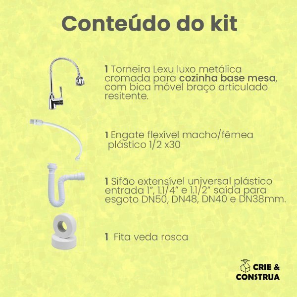 Kit Torneira Gourmet para Cozinha Instalação Completa Economica + Brinde Luxo - 3