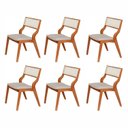Ver imagem 1 de Kit 6 Cadeiras Madeira Maciça Estofada e Rattan 100% Natural Luna Espresso Móveis Marrom/Champagnhe/Cinza Claro