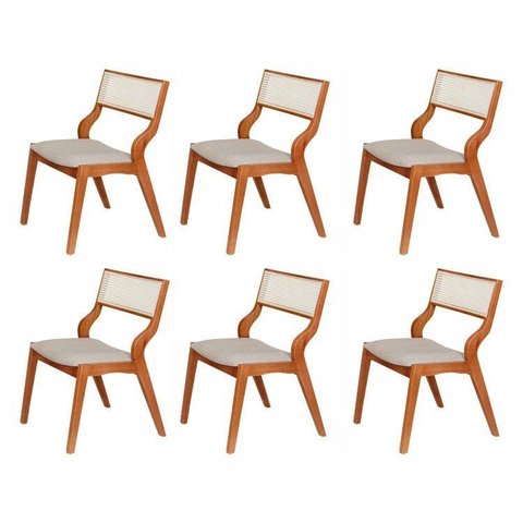 Kit 6 Cadeiras de Jantar Luna Madeira Maciça com Rattan Natural e Braços Curvos Espresso Móveis