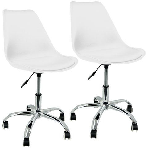 Kit 2 Cadeiras Leda Office Luisa Saarinen Estofada Base Giratória Cromada - Branca Branco