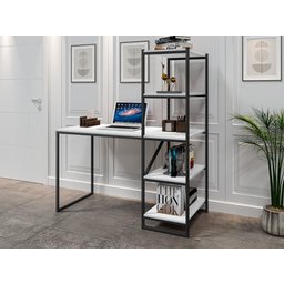 Mesa Escritório Home Office Fit com Prateleira Prática-branco - 2 Mesa Escritório Home Office Fit com Prateleira Prática-branco - 2