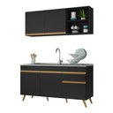 Ver imagem 1 de Armário de Cozinha Compacta 150cm Veneza Multimóveis V2079 Preto/dourado