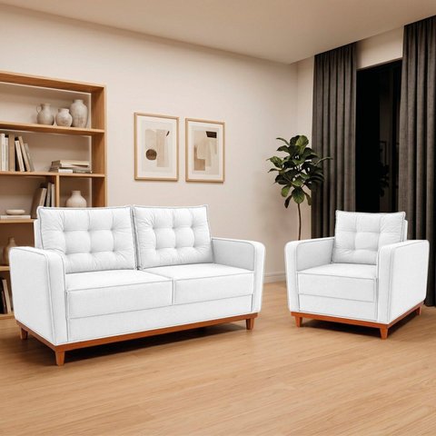 Kit Sofá 2 Lugares e 1 Poltrona Luxo Moderno Sala de Estar Bouclé Samuel