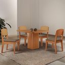 Ver imagem 1 de Mesa de Jantar Eloise 90cm Tampo Mdf 4 Cadeiras Moderna Veludo Capuccino/naturalle