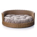 Ver imagem 1 de Cama Cachorro/Gato Médio Fibra Sintética Redonda 65x65Cm Artesanal Throne Veludo Nude - BedFurPets