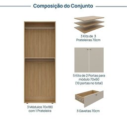 Estante 3 Módulos 10 Portas 3 Kit Prateleiras 3 Gavetas Frame Cabecasa MadeiraMadeira   - 3