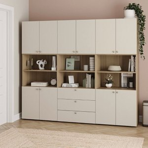 Estante Multiuso Livreiro 3 Módulos 10 Portas 3 Gavetas Frame CabeCasa MadeiraOriginals