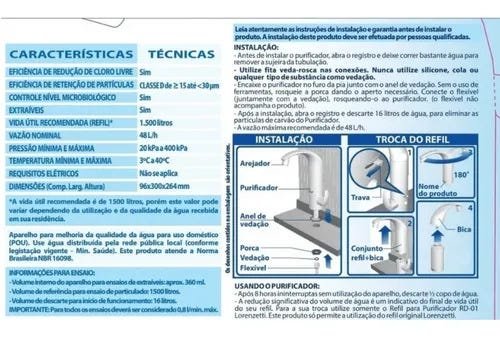 Torneira filtro Purificador Água Parede Acqua Due - Lorenzetti - 5