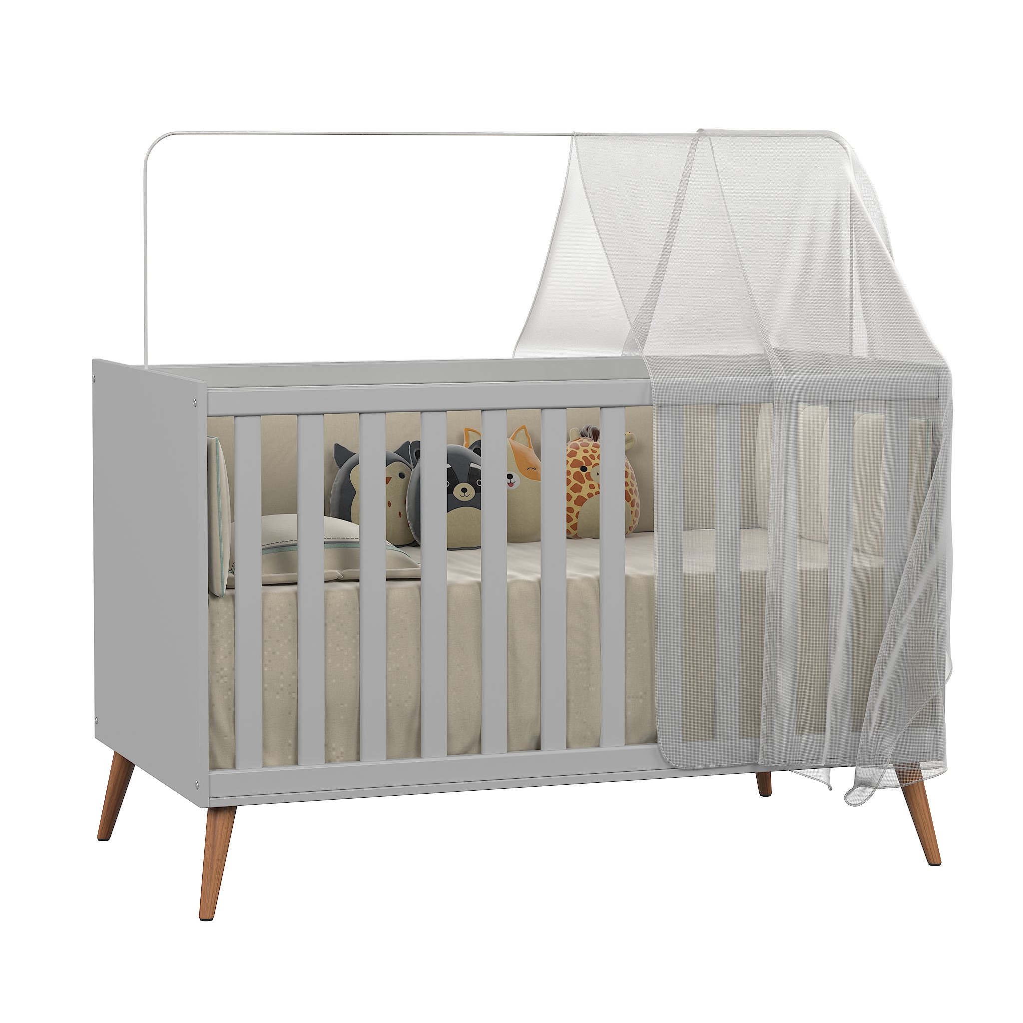 Berço Mini Cama Americano Retrô para Quarto de Bebê com Grade Removível e Colchão Infantil - 4