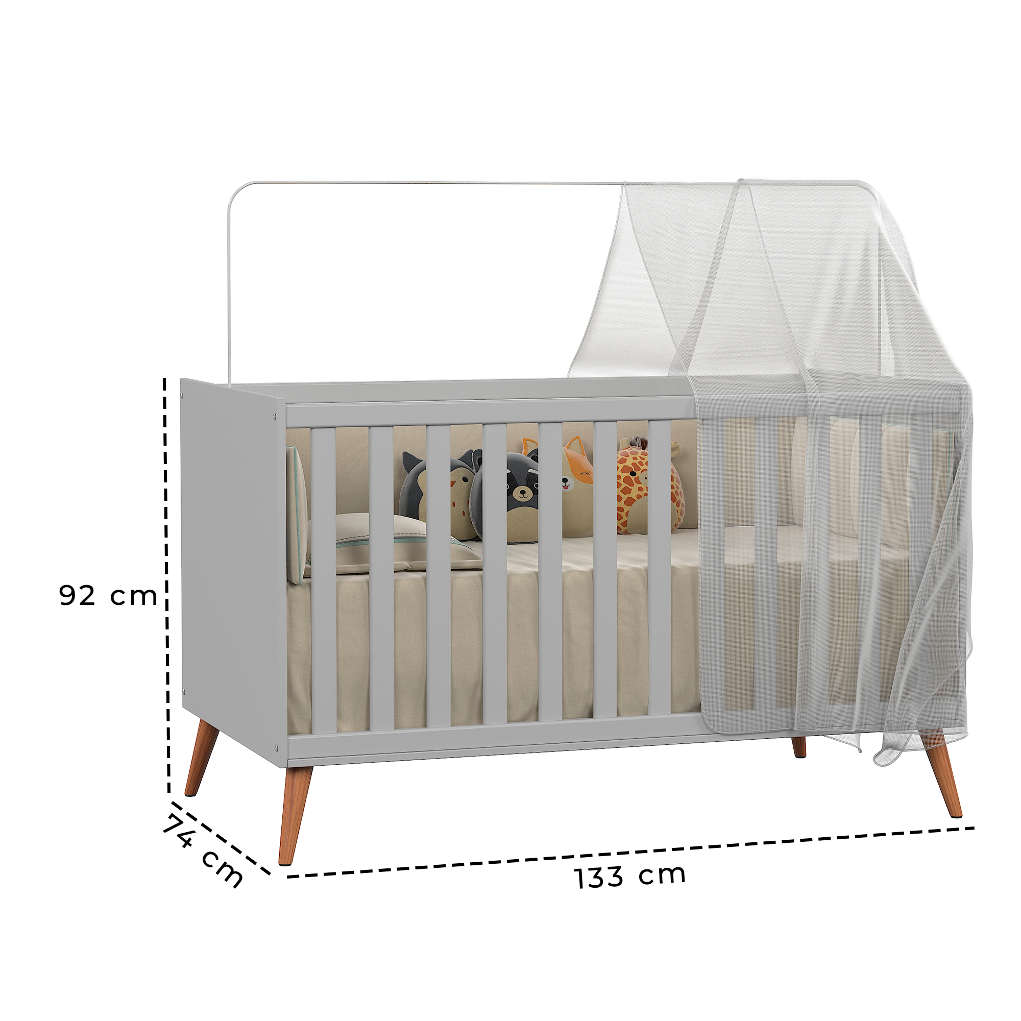 Berço Mini Cama Americano Retrô para Quarto de Bebê com Grade Removível e Colchão Infantil - 8