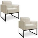 Ver imagem 1 de Kit 2 Poltronas Decorativas Base Industrial Preta Maressa A19 Linho Grosso Bege - Ibiza