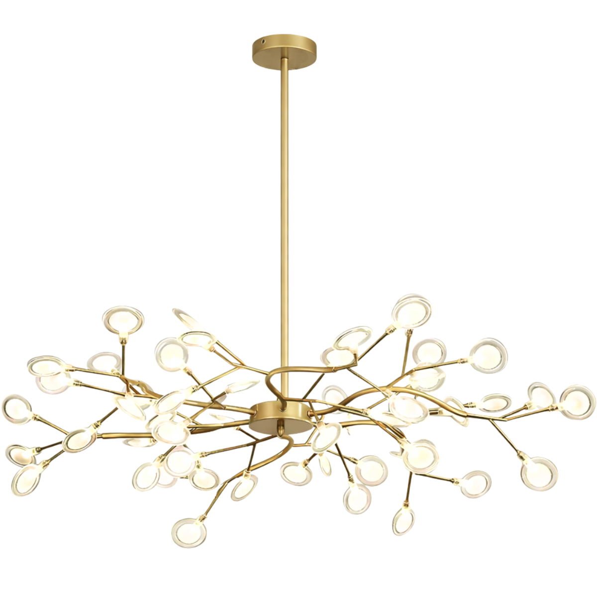 Ver imagem 1 de Lustre Teto 110cm Ramos de Árvore 54 Leds Luminária Metal Dourado Gimpo Ra-54-gold-lolli