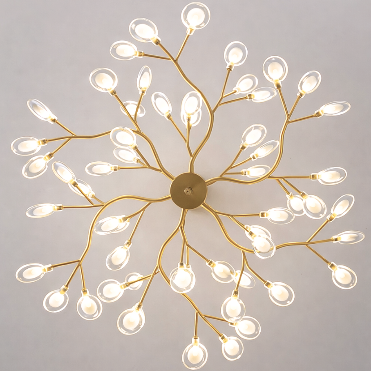 Ver imagem 3 de Lustre Teto 110cm Ramos de Árvore 54 Leds Luminária Metal Dourado Gimpo Ra-54-gold-lolli