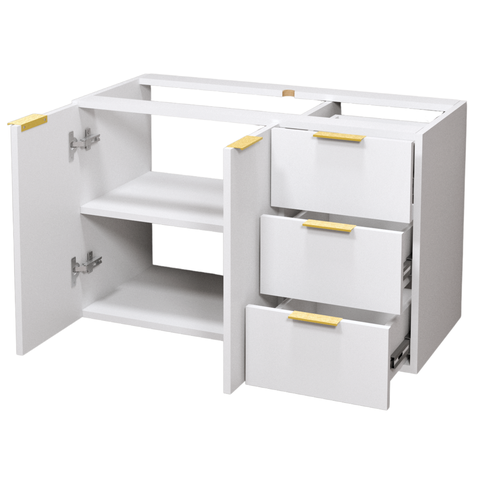 Balcão Móvel Gabinete Mdf para Banheiro sem Tampo sem Cuba 80cm Gavetas Lado Direito Puxador Dourado