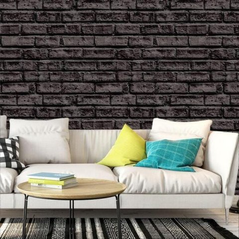 Papel De Parede Pedra Tijolo Preto Auto Colante Lavavel Sala