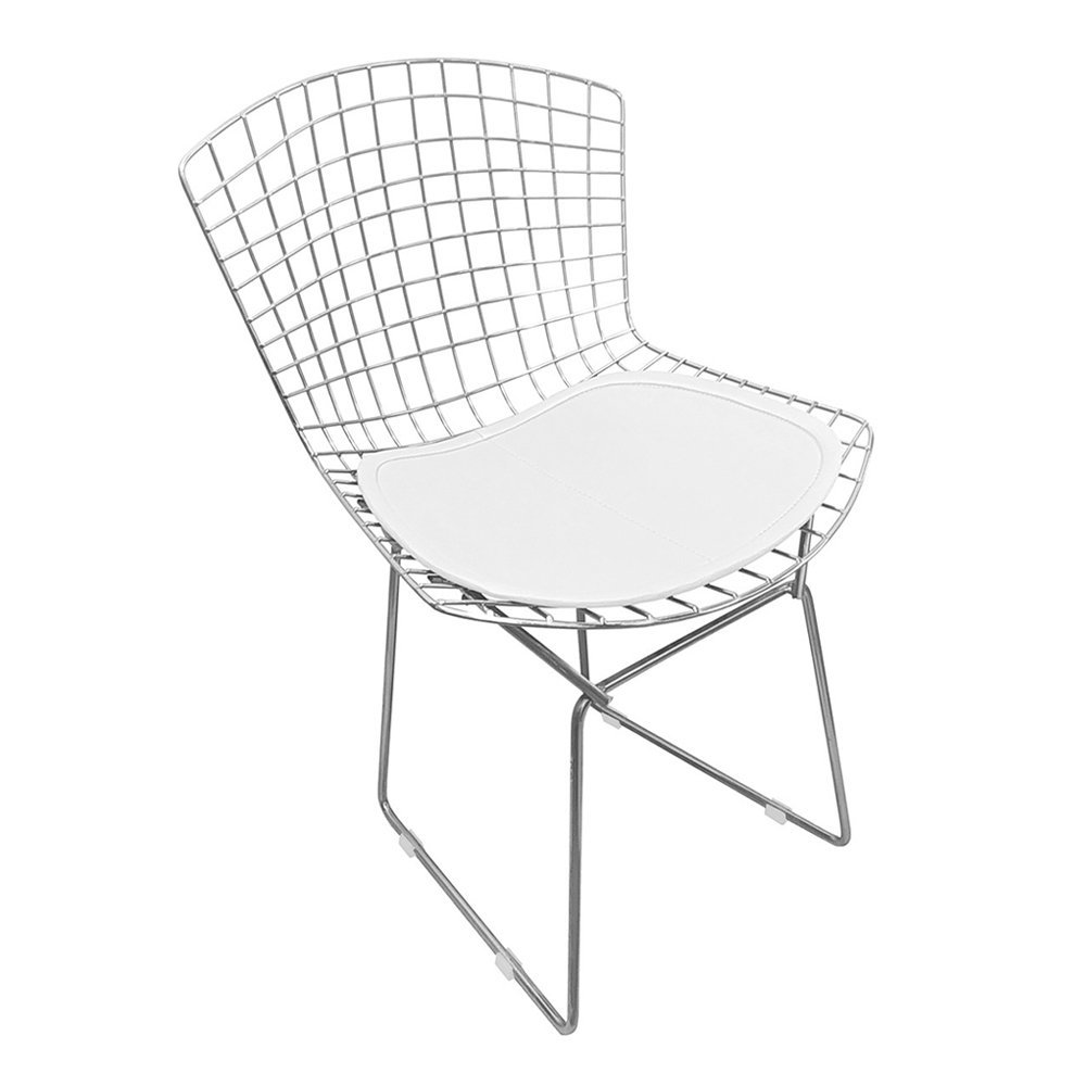 Cadeira Bertoia Cromada com Assento Sintético Branco - 1